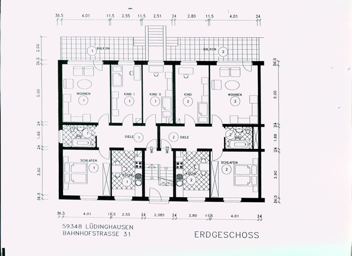 35. Plan Erdgeschoss mit Wohnung Nr. 2 rechts